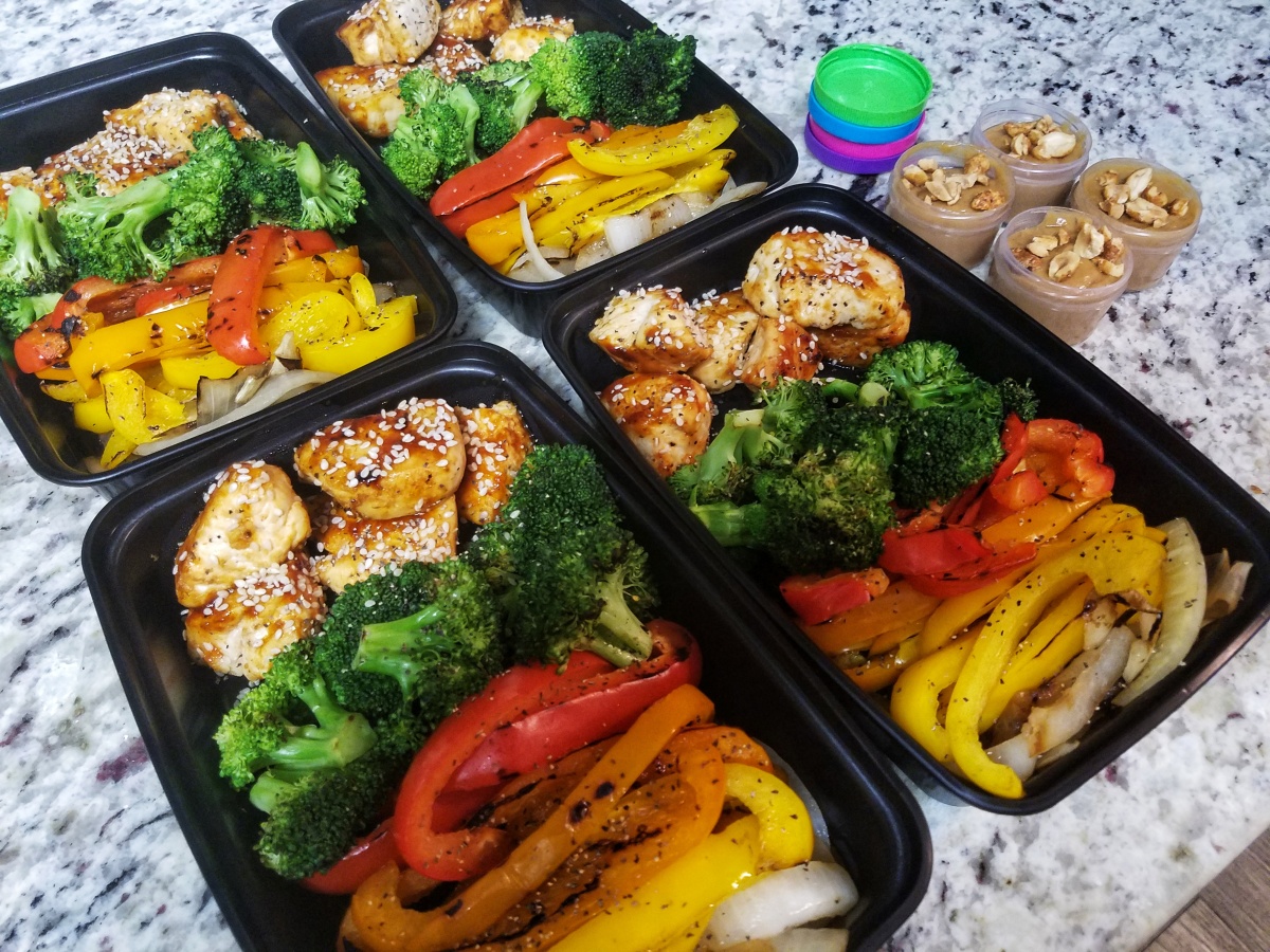 Glazed Chicken with Grilled Veggies and Peanut Sauce