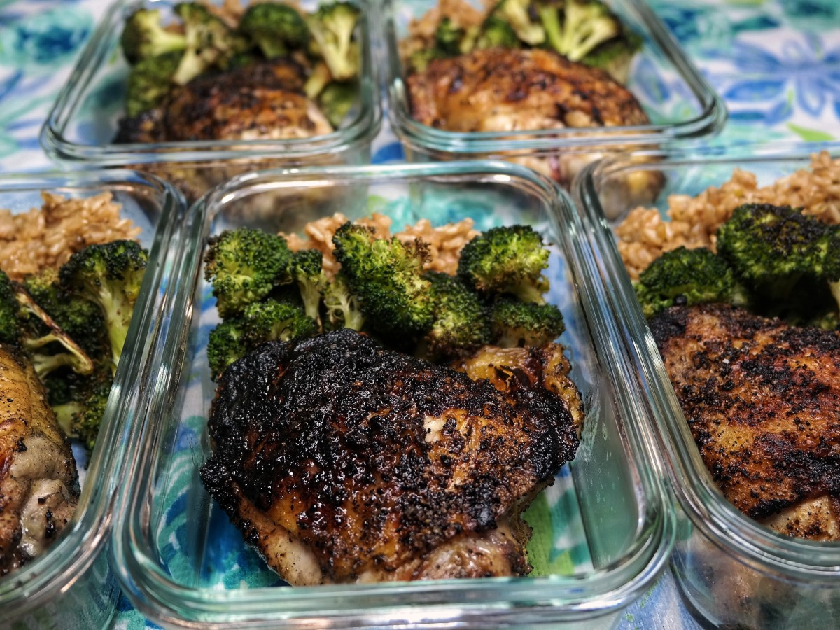 Grilled Chicken Thighs with Lemon-Dill Rice and Roasted Broccoli